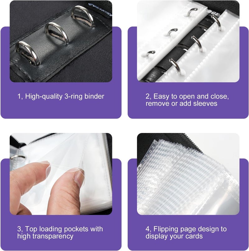 GEAoffice Mini Card Binder 2-Pocket, Super Lightweight Small Collectible Trading Card Albums for 80 Cards, 1 Pocket Top Loading Binder for TCG, MTG, Sports&Game Cards, Gifts for Girls, Purple - Image 3
